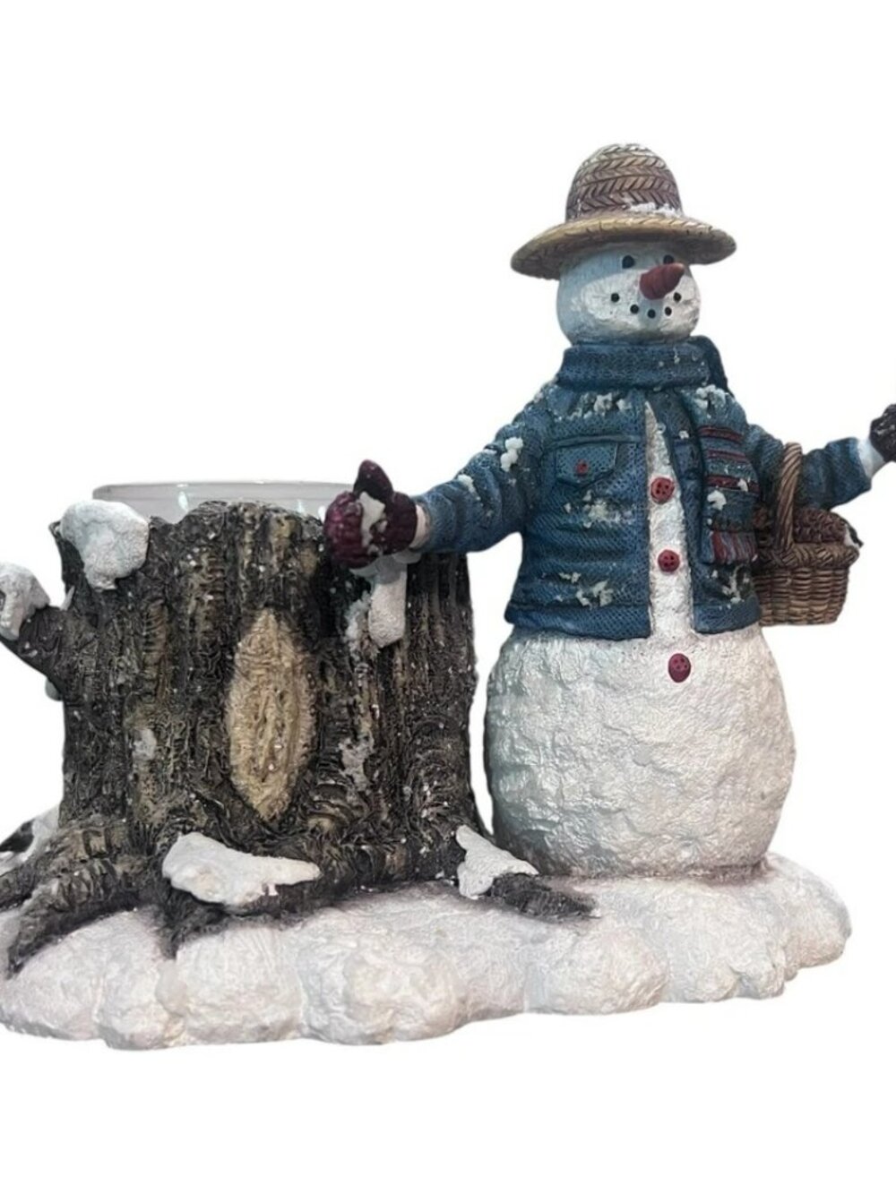 NEW LANG "Gathering Pine Cones" Snowman Candle Holder Christmas Vintage 2000 MIB
